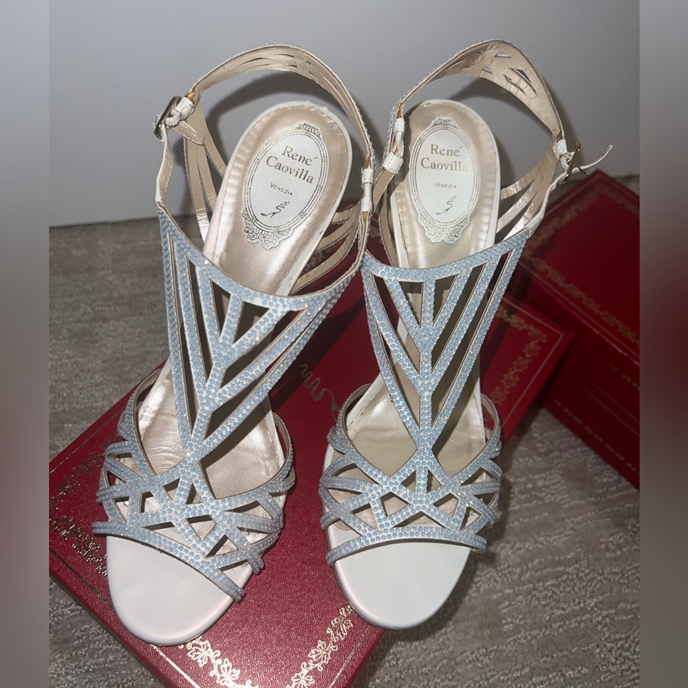 Rene Caovilla Criss-Cross Embellished Heels - Size 40.5
